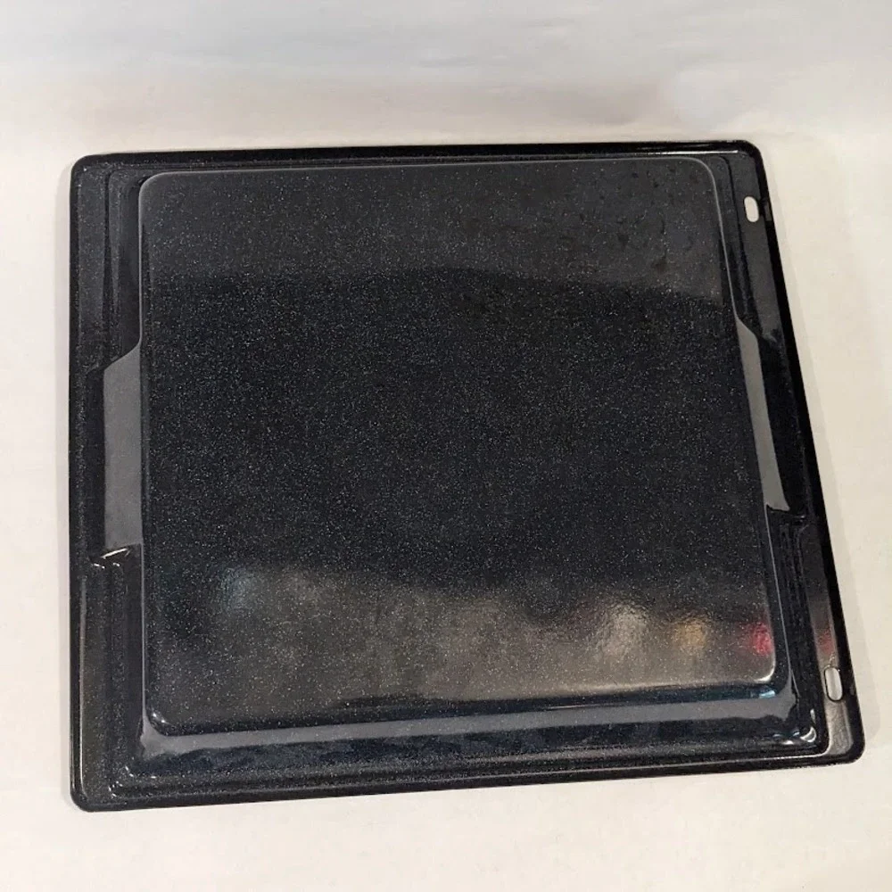 Vtg Black Speckled Porcelain Enameled Steel Broiler Pan & Rack Set 14.5x13